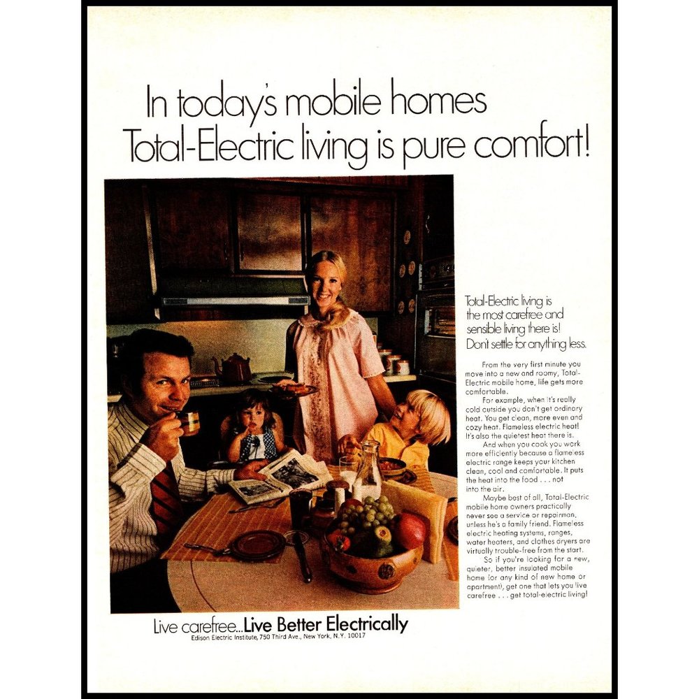 1970 Total Electric Living Vintage Print Ad Family Breakfast Baby Girl Wall Art